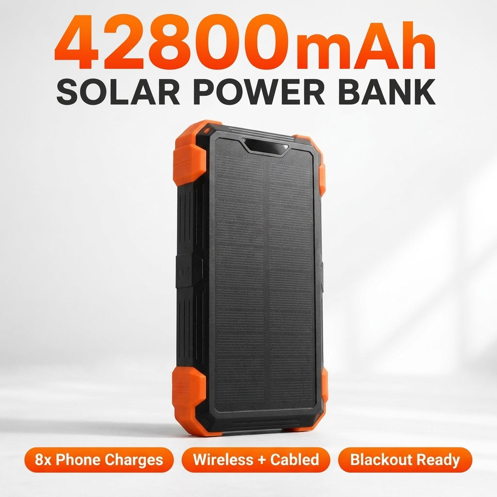 Sunly™ Rugged Solar Power Bank Charger + 3 Built-In Cables