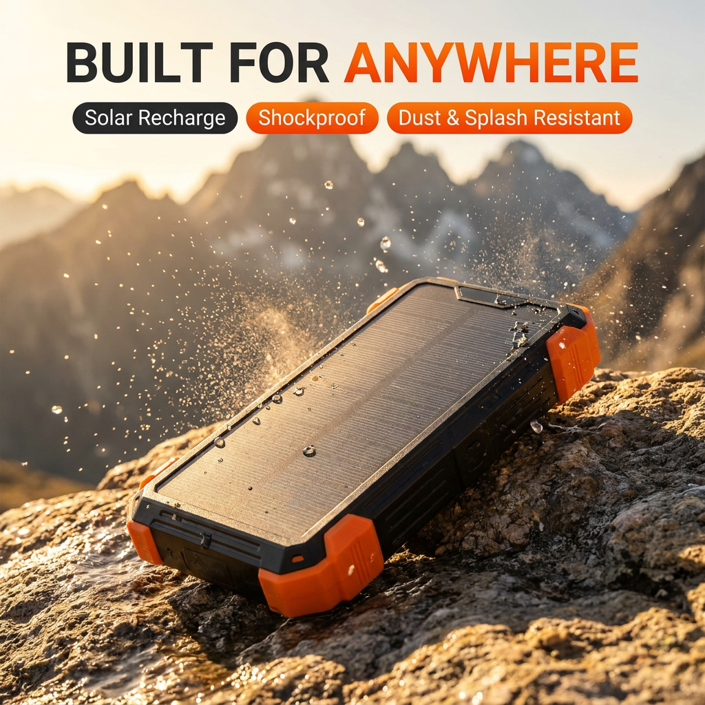 Sunly™ Rugged Solar Power Bank Charger + 3 Built-In Cables
