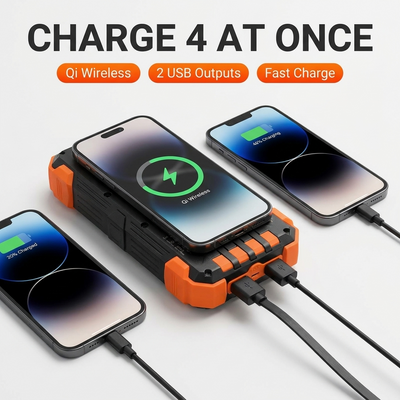 Sunly™ Rugged Solar Power Bank Charger + 3 Built-In Cables